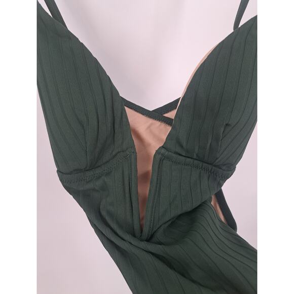 NWT Shade And Shore Women's Green Ribbed Extra Cheeky One Piece Size M - Picture 2 of 5